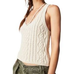 Free People High Tide Cream Cable Knit Women's Top Size L